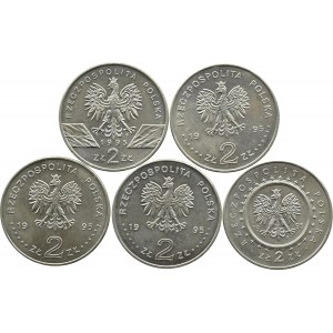 Polska, III RP, lot 2 złote 1995, 5 sztuk, Warszawa, UNC