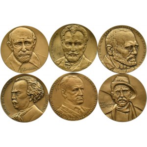 Poland, People's Republic of Poland, flight of six medals with prominent figures, bronze, 70 mm
