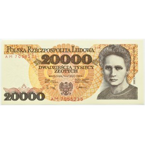 Polsko, PRL, M. Skłodowska, 20000 zlotých 1989, série AM, Varšava, UNC