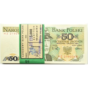 Polska, PRL, paczka bankowa 50 złotych 1988, Warszawa, seria HZ