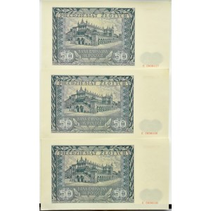 Poland, General Government, 50 zloty lot 1941, series E, Krakow, three consecutive numbers