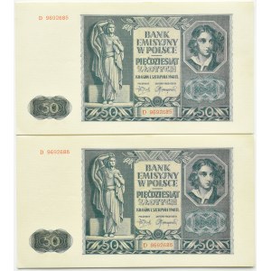 Poland, General Government, 50 zloty lot 1941, series D, Krakow, two consecutive numbers