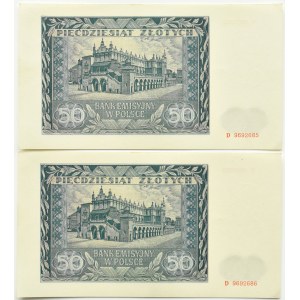 Poland, General Government, 50 zloty lot 1941, series D, Krakow, two consecutive numbers