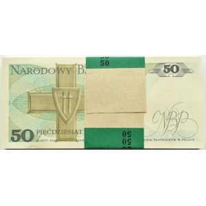 Polska, PRL, paczka bankowa 50 złotych 1988, Warszawa, seria HA, UNC