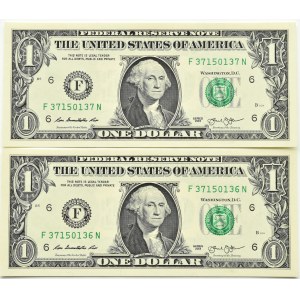 USA, lot 1 dolar 2013 A, Atlanta, dwa kolejne numery, UNC