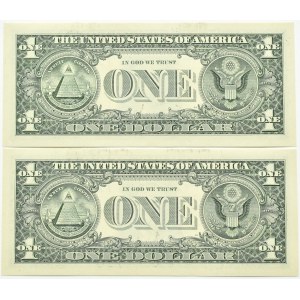 USA, Los 1 Dollar 2013 A, Atlanta, zwei fortlaufende Nummern, UNC