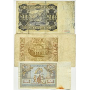 Polska, II RP/Generalna Gubernia, lot trzech banknotów