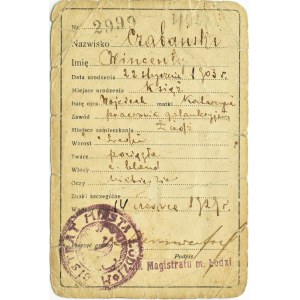 Poland, Second Republic, identity card, Lodz 1929