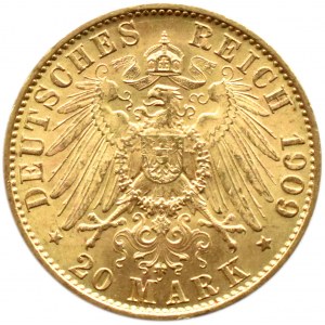 Niemcy, Prusy, Wilhelm II, 20 marek 1909 A, Berlin, piękne!