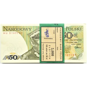 Polska, PRL, paczka bankowa 50 złotych 1988, Warszawa, seria HU