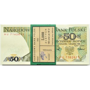 Polska, PRL, paczka bankowa 50 złotych 1988, Warszawa, seria HU, UNC