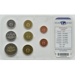 Łotwa, lot monet w blistrze 1 santims -1 lati 1992-2009, UNC