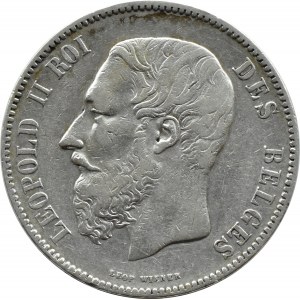 Belgia, Leopold II, 5 franków 1873, Bruksela