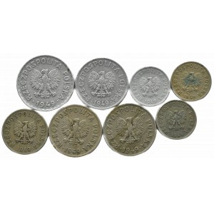 Polska, RP, lot 8 monet 1949, miedzionikiel/aluminium, Kremnica/Warszawa