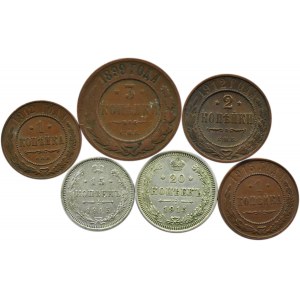 Rosja, Mikołaj II, lot sześciu monet kopiejkowych 1899-1915, Petersburg