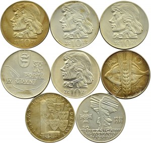 Polska, PRL, lot ośmiu monet 10 złotych 1970-1973, Warszawa