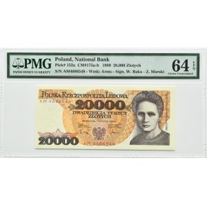 Polsko, PRL, M. Skłodowska, 20000 zlotých 1989, série AM, Varšava, PMG 64 EPQ