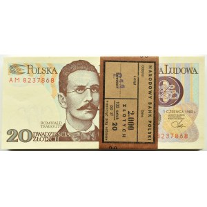 Polska, PRL, paczka bankowa 20 złotych 1982, Warszawa, seria AM, UNC