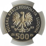 Poľsko, Poľská ľudová republika, Wł. Jagiełło, 500 zlotých 1989, Varšava, NGC PF MS67 CAMEO