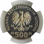 Polska, PRL, Wł. Jagiełło, 500 złotych 1989, Warszawa, NGC PF MS67 CAMEO