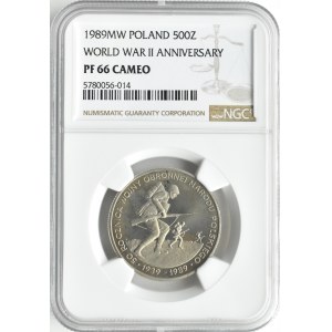 Polska, PRL, Wojna Obronna, 500 złotych 1989, Warszawa, NGC PF66 CAMEO