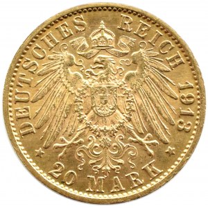 Německo, Prusko, Vilém II. v uniformě, 20 marek 1913 A, Berlín