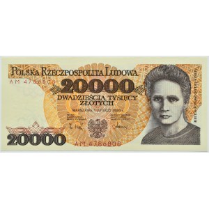 Polsko, PRL, M. Skłodowska, 20000 zlotých 1989, série AM, Varšava, UNC