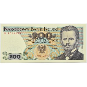 Polska, PRL, J. Dąbrowski, 200 złotych 1976, seria H, Warszawa, UNC