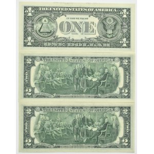 USA, lot 1 and 2 dollars 1976, 2017, series C,G,C, UNC