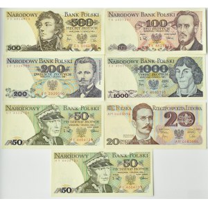 Poľsko, PRL, sada 7 bankoviek 20-1000 zlotých, Varšava, UNC