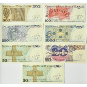 Polsko, PRL, série 7 bankovek 20-1000 zlotých, Varšava, UNC
