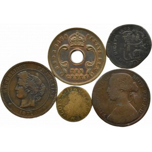 Francja, Wielka Brytania, Afryka Wschodnia, lot pięciu miedzianych monet