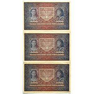 Poland, Second Republic, lot 5000 marks 1920, 2nd series E, Warsaw, three consecutive numbers