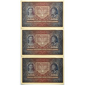 Poland, Second Republic, lot 5000 marks 1920, 2nd series E, Warsaw, three consecutive numbers