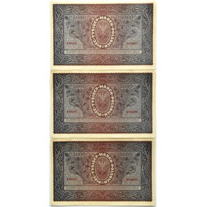 Poland, Second Republic, lot 5000 marks 1920, 2nd series E, Warsaw, three consecutive numbers