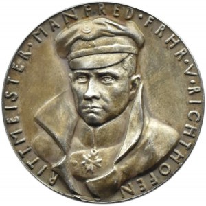 Nemecko, prvá svetová vojna, medaila vyrazená pri príležitosti úmrtia Manfreda Richthofena (nesprávny dátum), sig. Goetz