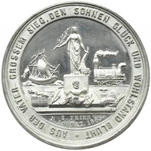 Niemcy, medal z 1863, 50 rocznica bitwy pod Lipskiem 1813, syg. Deschler