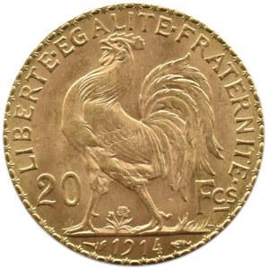 Francja, Republika, Kogut, 20 franków 1914, Paryż, UNC