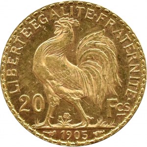 France, Republic, Rooster, 20 francs 1905, Paris