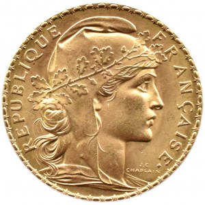 France, Republic, Rooster, 20 francs 1910, Paris, UNC