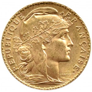 Francie, Republika, Kohout, 20 franků 1912, Paříž, UNC