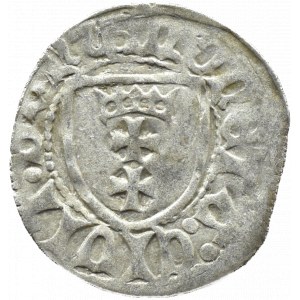 Kazimír IV. jagellonský, šilink, Gdaňsk, bez koruny nad orlicí, (hvězda/prsten)