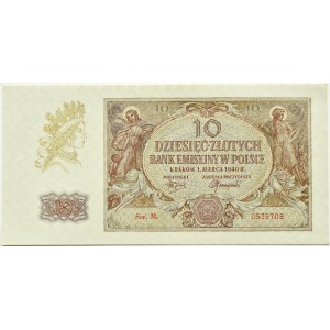 Polen, Allgemeine Regierung, 10 Zloty 1940, Serie M, Krakau, UNC/UNC-