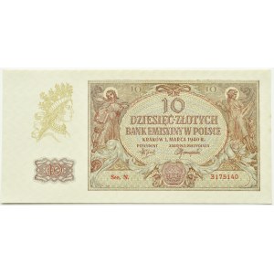 Poland, General Government, 10 zloty 1940, N series, Krakow, beautiful