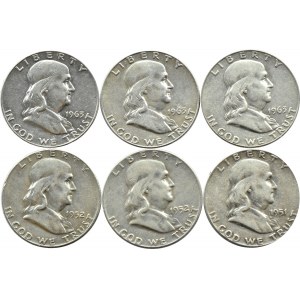 USA, Franklin, 1/2 dolara, lot monet 1951-1963 D, Filadelfia/Denver