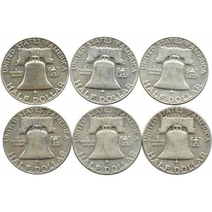 USA, Franklin, 1/2 dolara, lot monet 1951-1963 D, Filadelfia/Denver