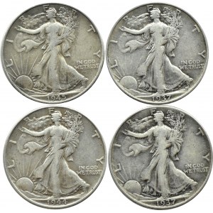 USA, 1/2 dollar, lot of coins 1937-1945, Philadelphia