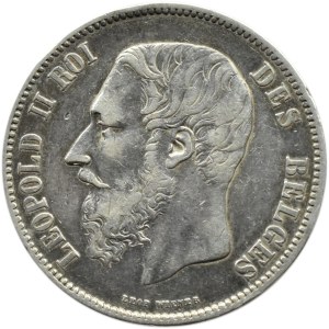 Belgia, Leopold II, 5 franków 1868, Bruksela