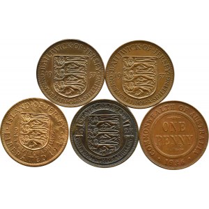 Vereinigtes Königreich/Jersey/Australien, Posten von 5 Kupfermünzen