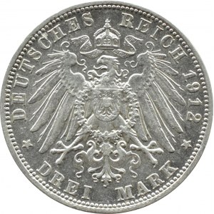 Niemcy, Bawaria, Otto, 3 marki 1912 D, Monachium